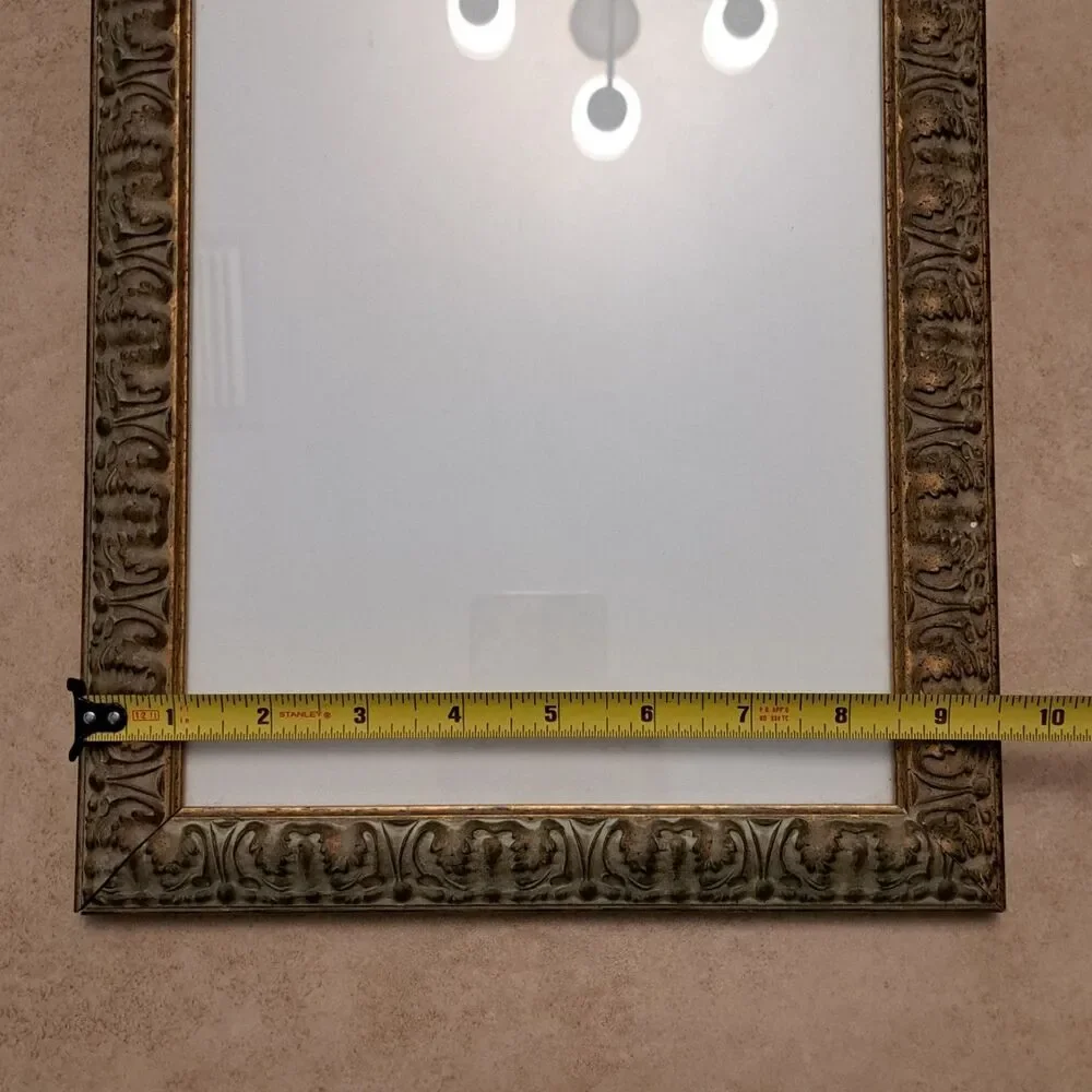 Vintage Wooden Ornate Rococo Photo Frame Gray Golden Tone 11.5 x 9.5 Inch